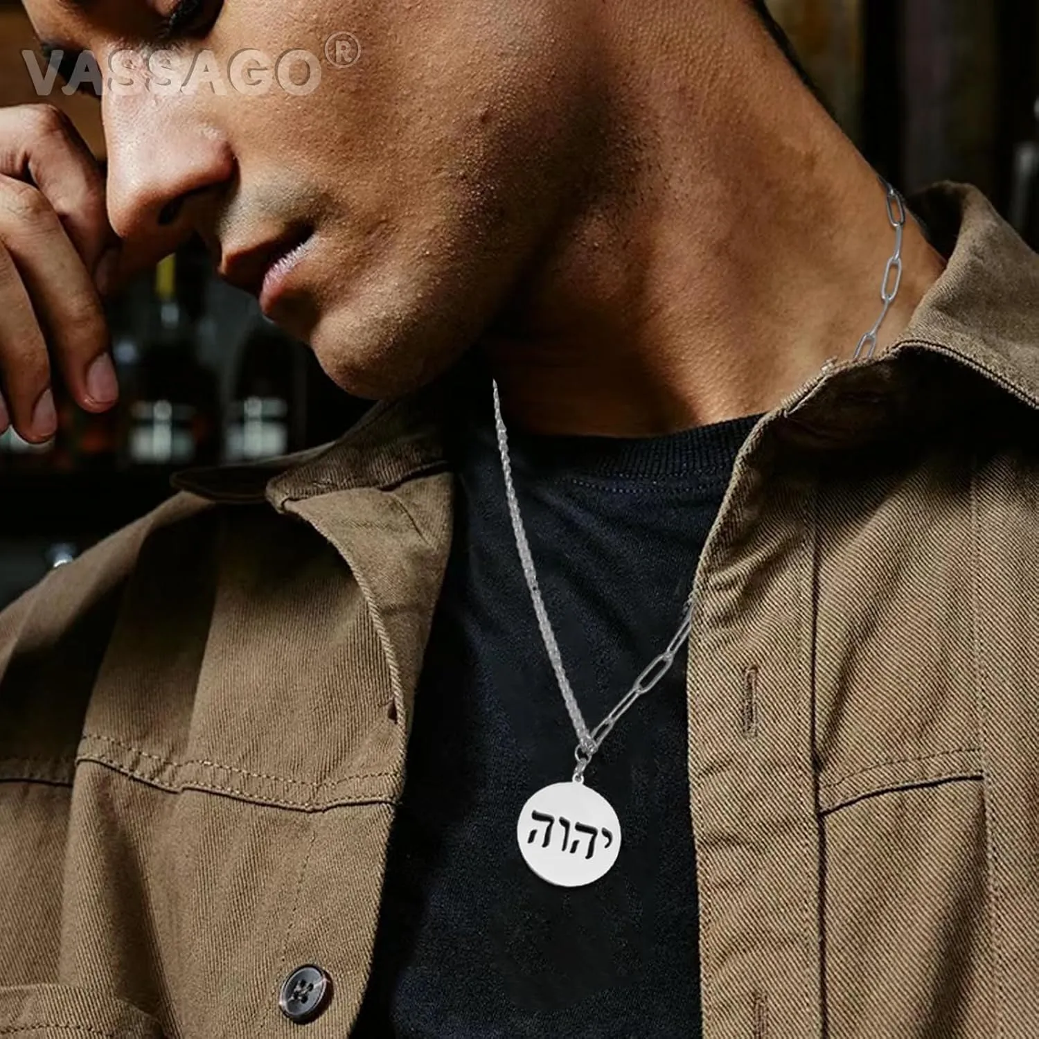VASSAGO Hebrew Necklace YHVH YHWH Jehovah Pendant Tetragrammaton God Names Necklaces Hanukkah Amulet Religious Faith Blessing Jewelry Gifts for Men Women