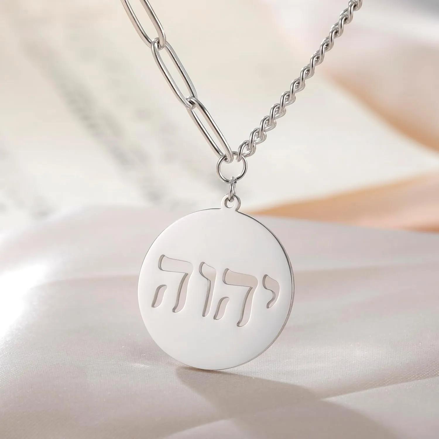 VASSAGO Hebrew Necklace YHVH YHWH Jehovah Pendant Tetragrammaton God Names Necklaces Hanukkah Amulet Religious Faith Blessing Jewelry Gifts for Men Women