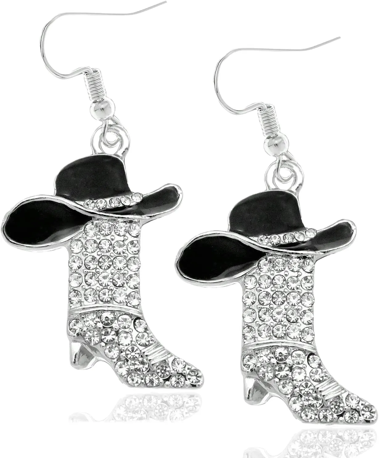 Western Cowgirl Enamel Hat Sparkly Rhinestone Symmetric Boots Sparkly Rhinestone Tassels Drop Dangle Rural Culture Earrings Set for Women Jewelry Gift