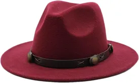 Women Fedoras Woolen Hat Classic Jazz Hat Flat Brim Hat Couple Hat Outdoor Travel 3 Without Chain