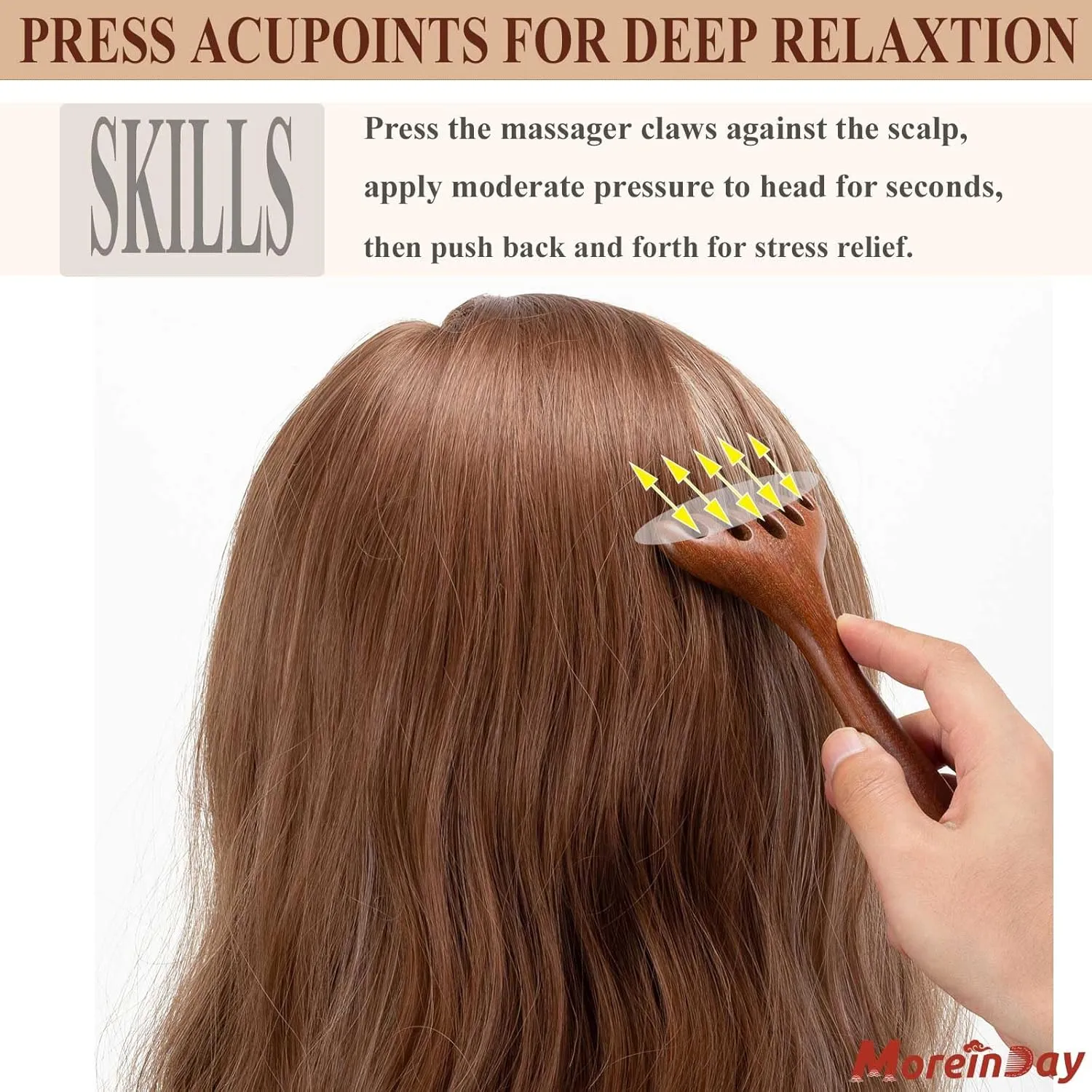 Wooden Head Massager for Stress Relax, Wood Head Scratcher, Scalp Massage Tool for Women Men