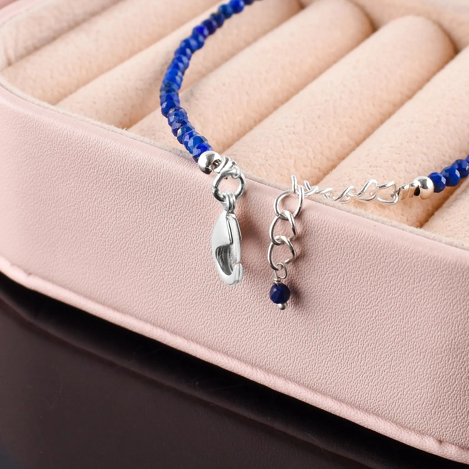 YANARA Blue Lapis Lazuli Bracelets For Women Natural Gemstone Micro Beads Handmade Jewelry Chakra Energy Crystal, Silver Plated Chain 8 inch Crystal, Graduation Gifts For Her
