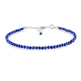 YANARA Blue Lapis Lazuli Bracelets For Women Natural Gemstone Micro Beads Handmade Jewelry Chakra Energy Crystal, Silver Plated Chain 8 inch Crystal, Graduation Gifts For Her