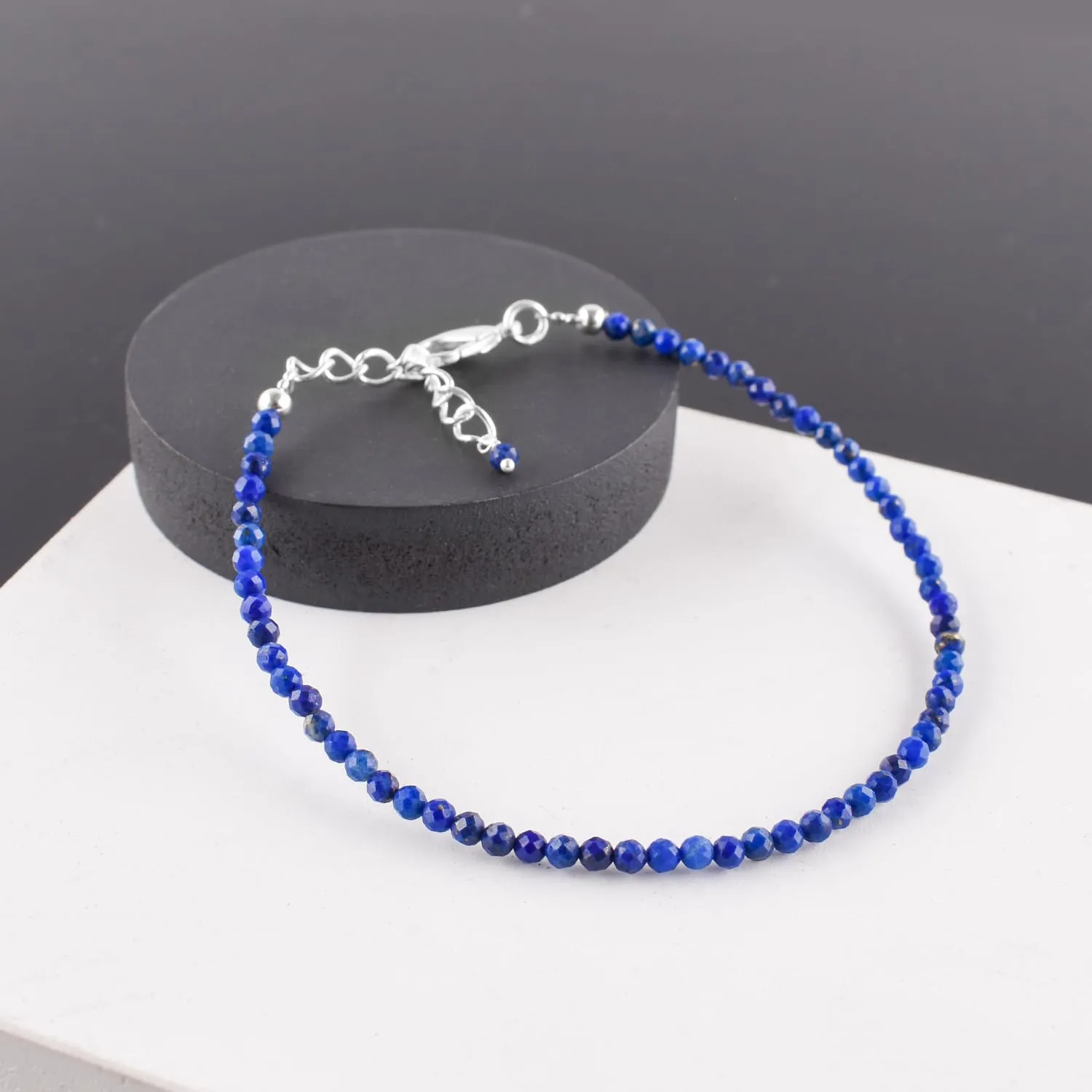 YANARA Blue Lapis Lazuli Bracelets For Women Natural Gemstone Micro Beads Handmade Jewelry Chakra Energy Crystal, Silver Plated Chain 8 inch Crystal, Graduation Gifts For Her