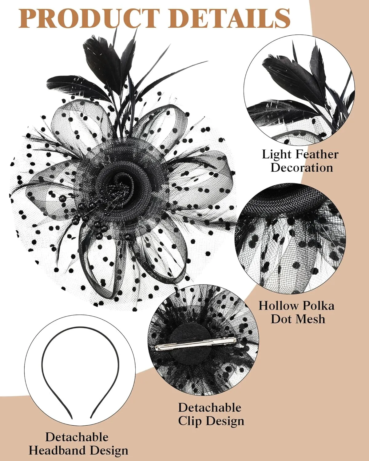 Yunsailing 3 Pack Fascinators Hats for Women, Tea Party Hats for Girls Flower Cocktail Mesh Feathers Hair Clip for Party