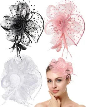 Yunsailing 3 Pack Fascinators Hats for Women, Tea Party Hats for Girls Flower Cocktail Mesh Feathers Hair Clip for Party